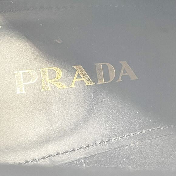 Prada Black Leather Double Gore Lug Sole Block Heel Chelsea Ankle Boot IT 37 - Picture 16 of 16